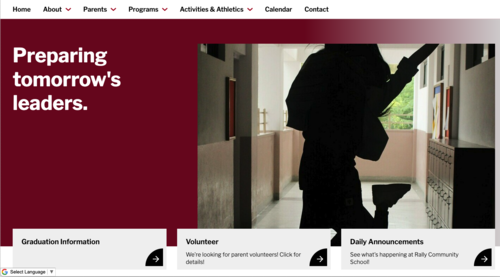 A sample webpage with a banner image. It's supposed to be a silhouette of a student jumping, but the image is cut off at the top and bottom.