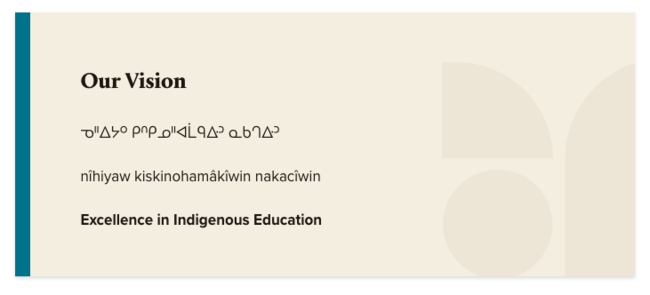 Screenshot from the KTCEA website of their vision:  excellence in indigenous education, in multiple languages.. 