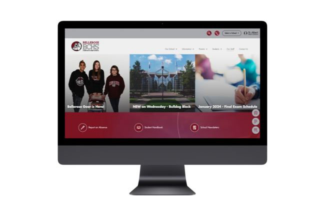 The Bellerose website, which shares the three banner images at the top with the district website.